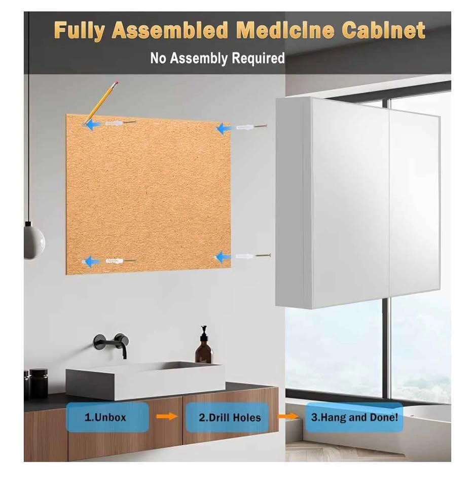 Brand new 36x24 Large Silver Medicine Cabinet Mirror - Storage - photo 3