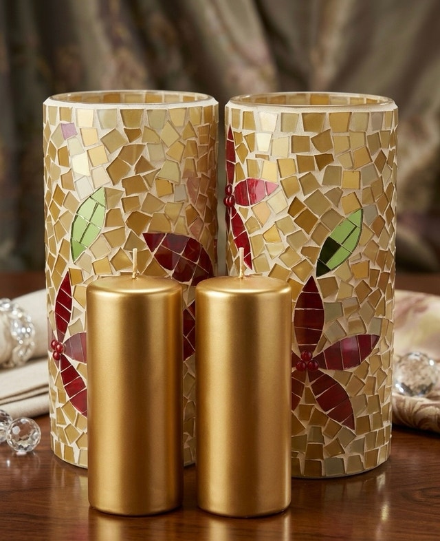 Decorative Mosaic Glass Candle Holders with Pillar Candles