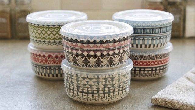 Decorative Ceramic Food Storage Bowls with Lids – Set of 6