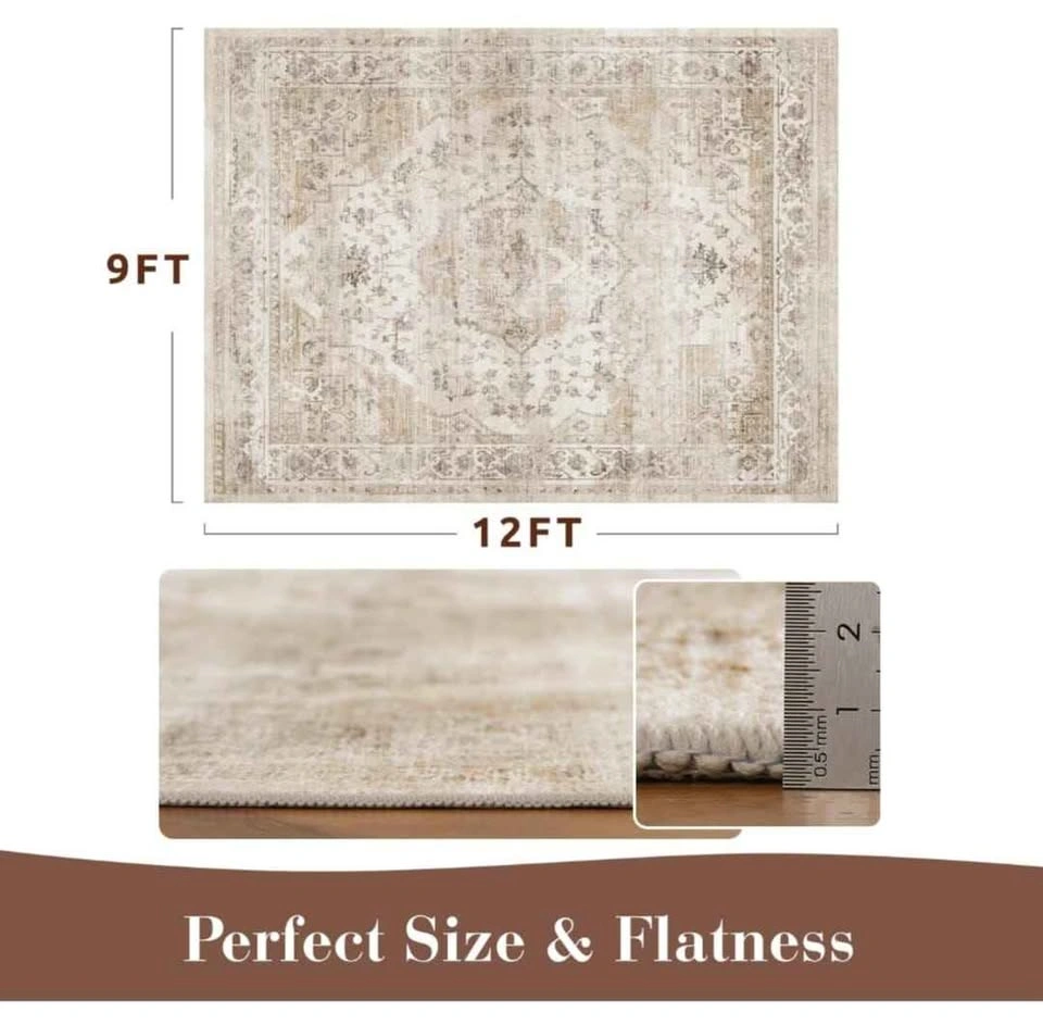MontVoo Area Rug 9X12 - Beige Machine Washable Soft Vintage Rug - photo 3