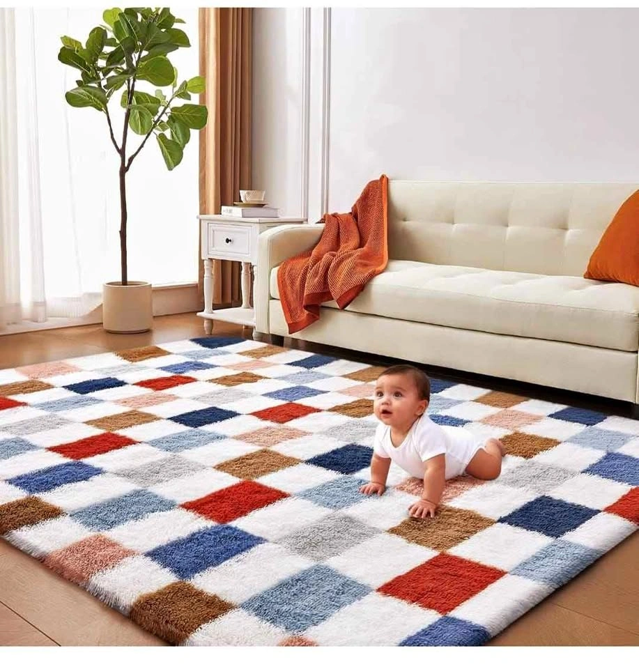 8x10 Ft Multicolor Area Rug for Living Room Classic Checkered Sh