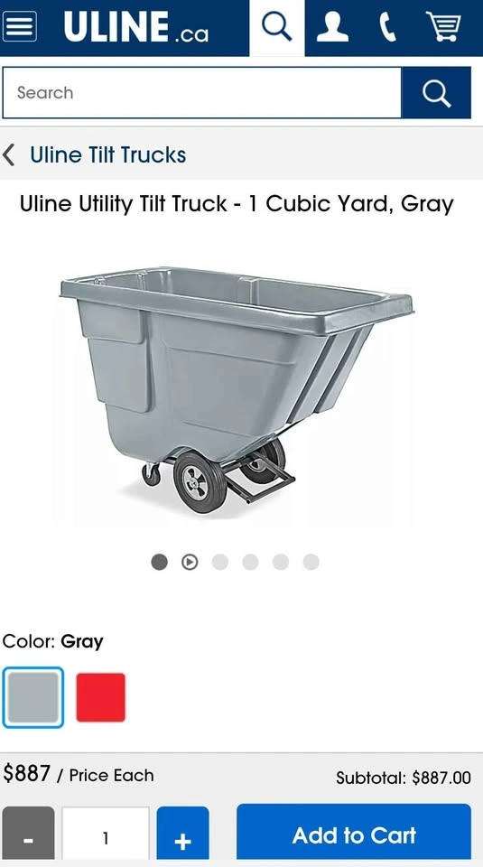 Uline Heavy Duty Tilt Truck - 1/2 Cubic Yard, Gray H-6714GR - photo 5