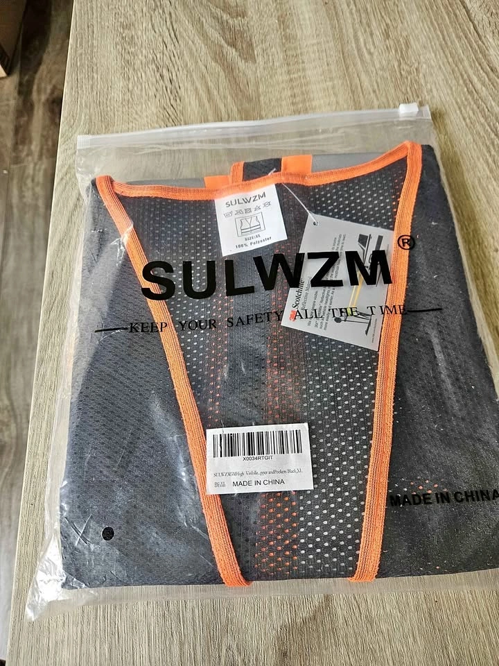 BRAND NEW SULWZM High-Visibility Safety Vest - Black/Orange - Si