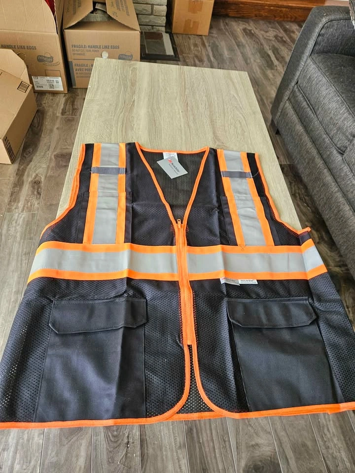 BRAND NEW SULWZM High-Visibility Safety Vest - Black/Orange - Si - photo 4