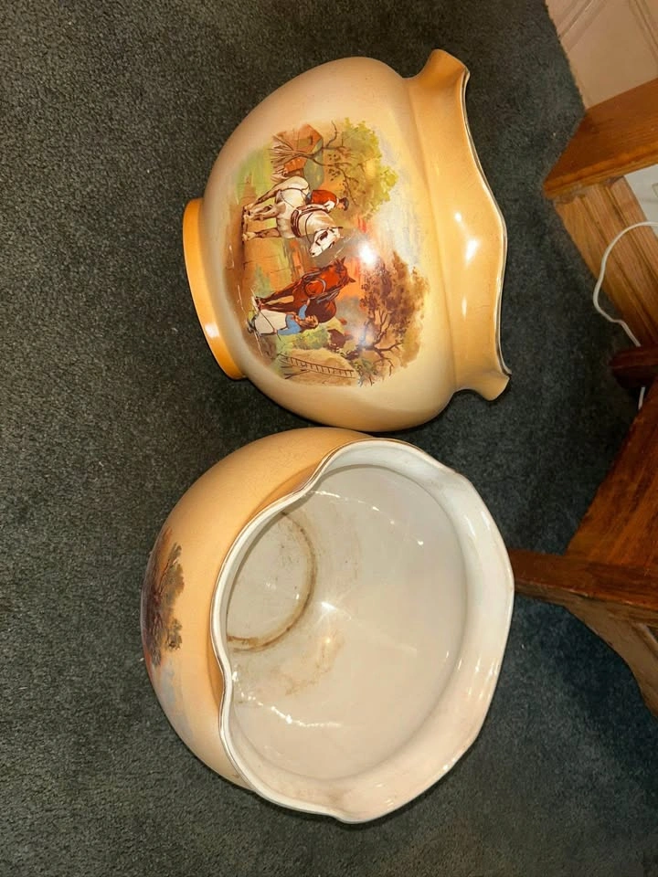 Vintage Ceramic Horse Scene Bowl / Decorative Planter - photo 2
