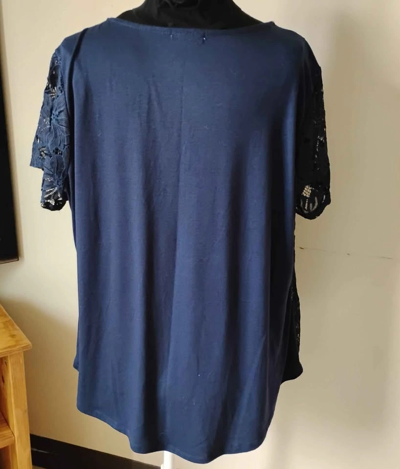 Ladies Maurice's Navy Blue Lace Lined Overlay Stretchy Top - photo 2