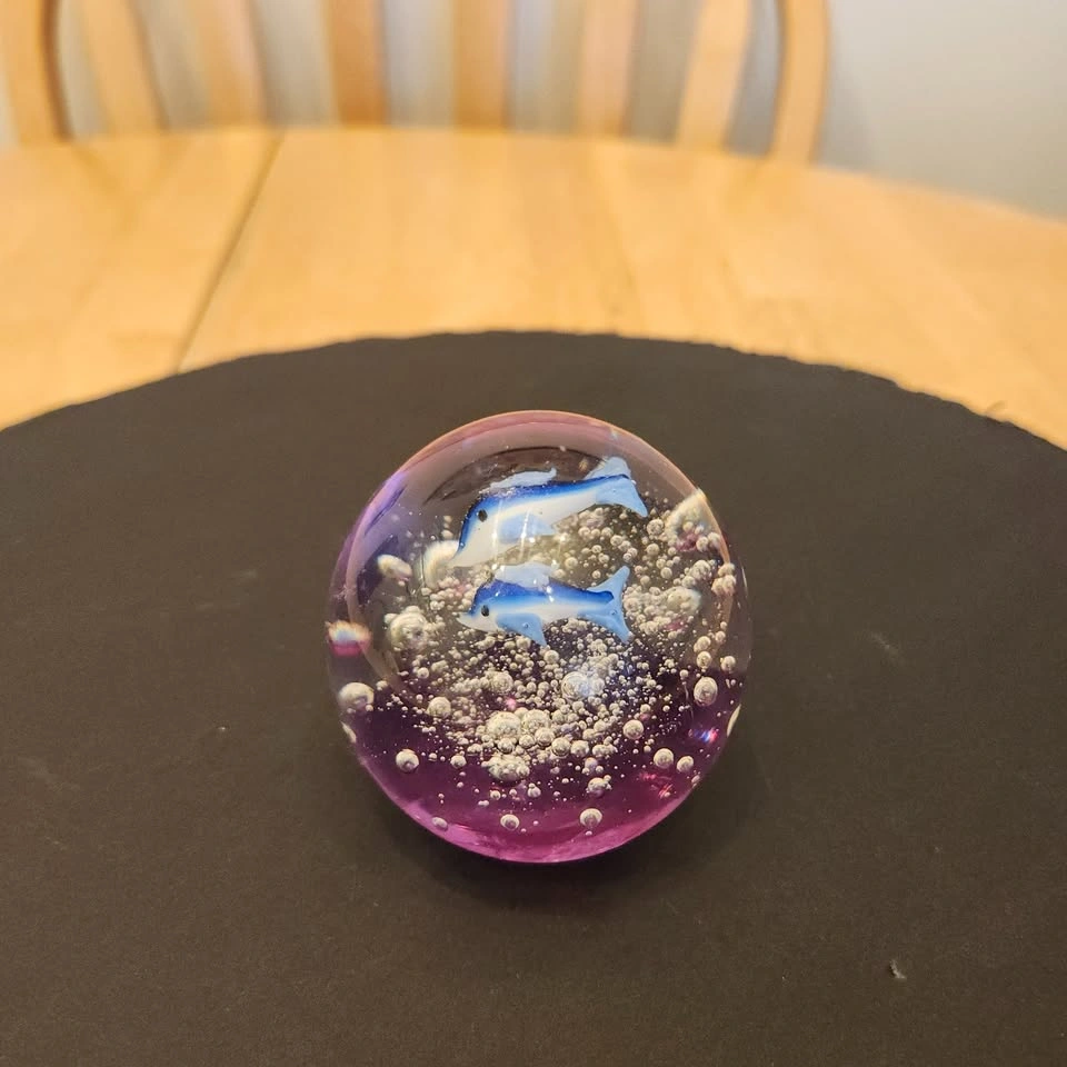 Small Art Glass Paperweight with Dolphins - photo 3