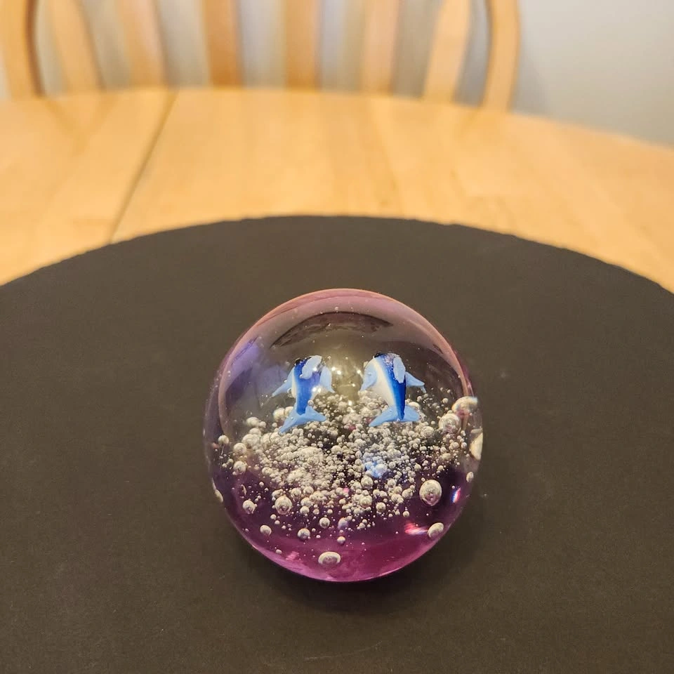 Small Art Glass Paperweight with Dolphins - photo 4