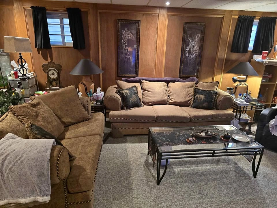 Overstuffed Sofa, Loveseat, and Chair Set