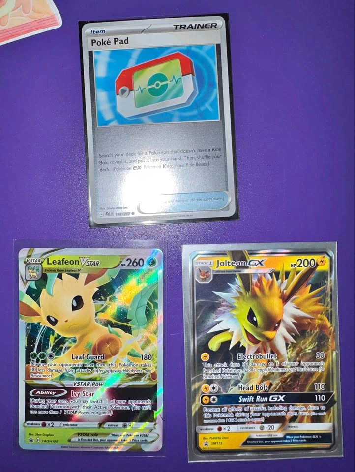 Pokemon Cards: Poke Pad, Leafeon Vstar, Jolteon GX