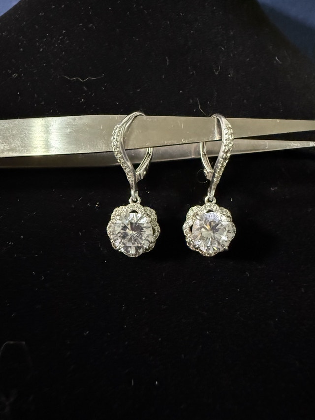 925 Sterling Silver Halo Drop Earrings