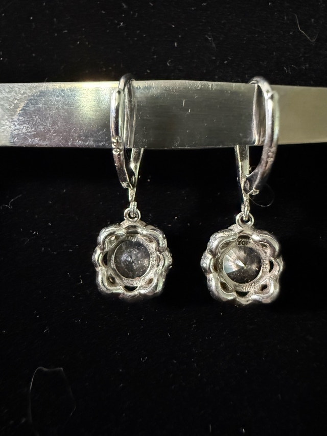 925 Sterling Silver Halo Drop Earrings - photo 2