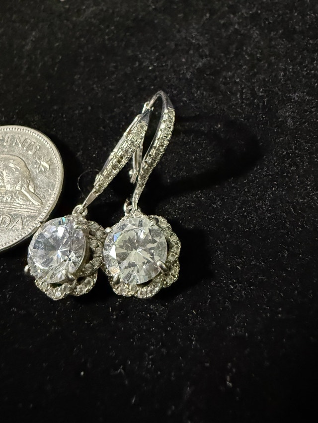 925 Sterling Silver Halo Drop Earrings - photo 3