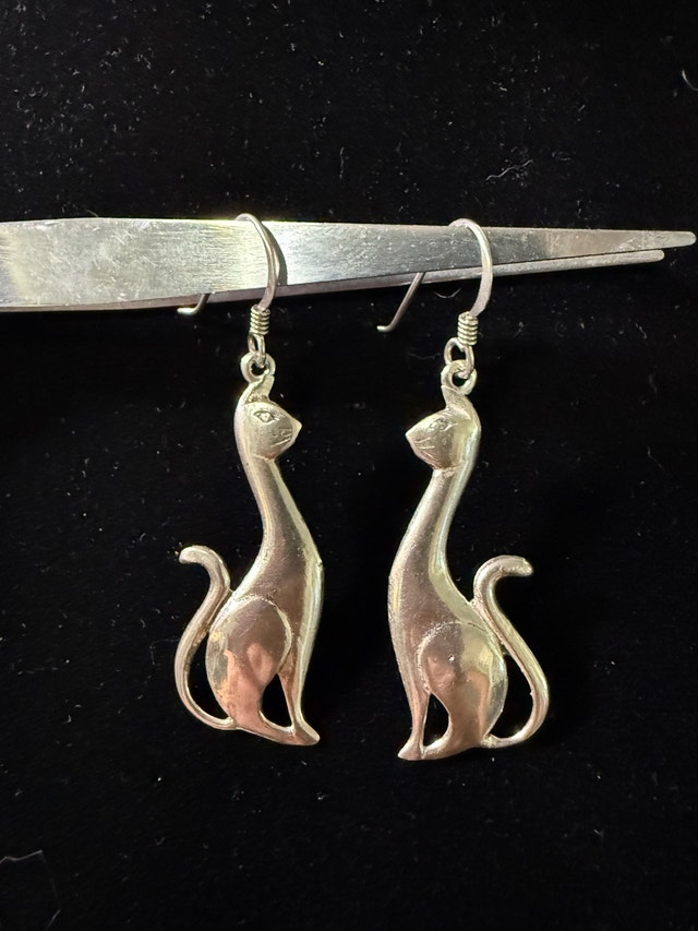 Sterling Silver 925 Siamese Cat Earrings