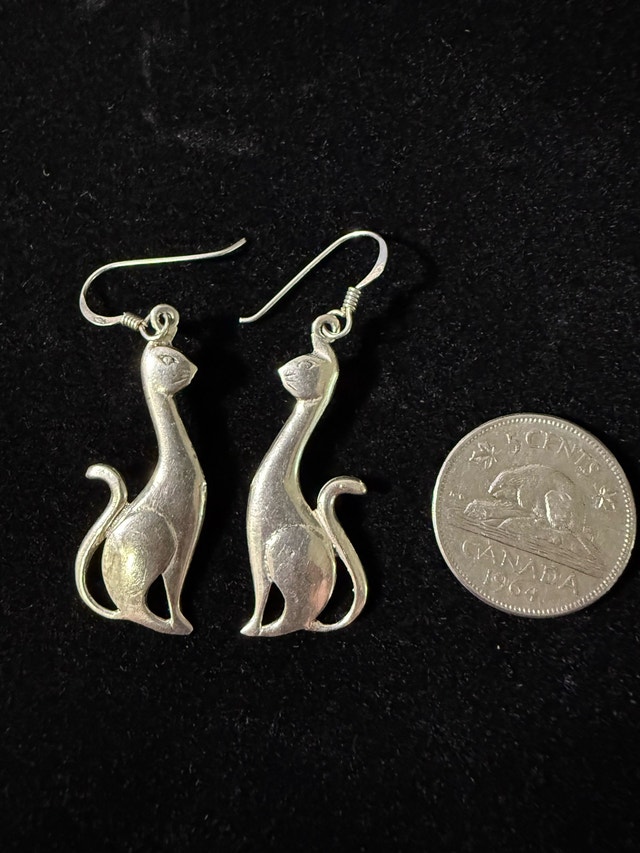 Sterling Silver 925 Siamese Cat Earrings - photo 3