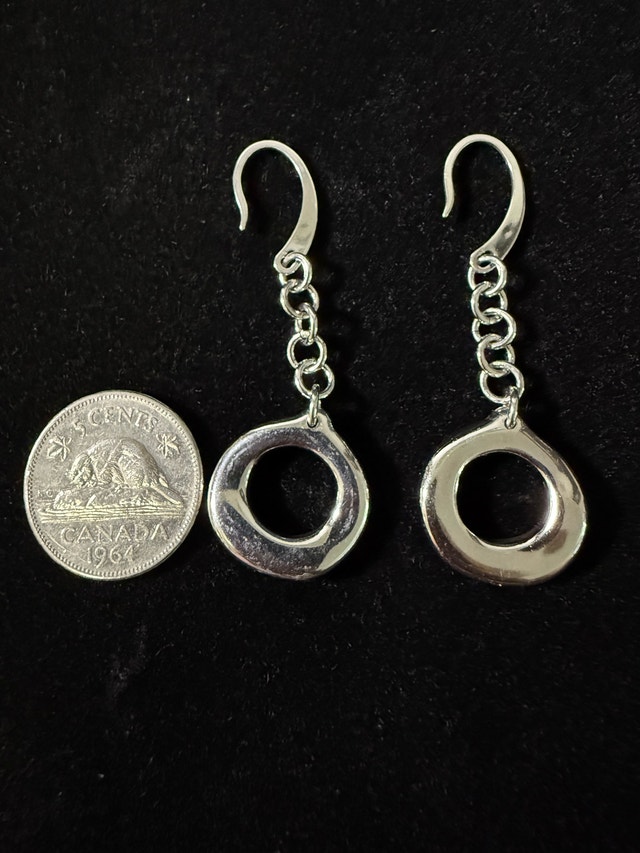 New 925 Sterling Silver Open Circle Drop Earrings - photo 2
