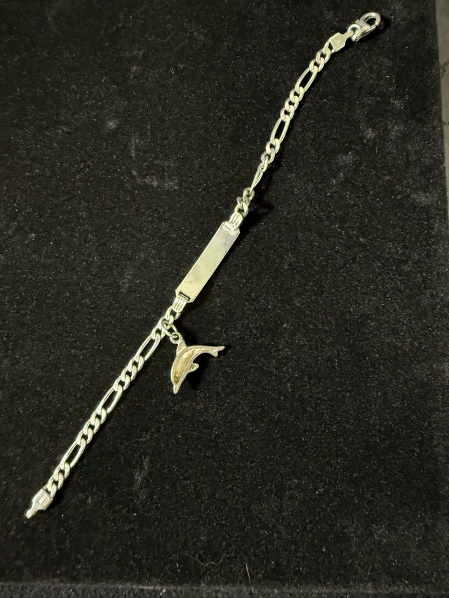 Sterling Silver Figaro ID Bracelet with Dolphin Charm - photo 2