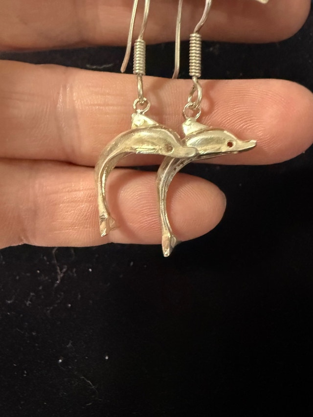 Sterling Silver Dolphin Dangle Earrings