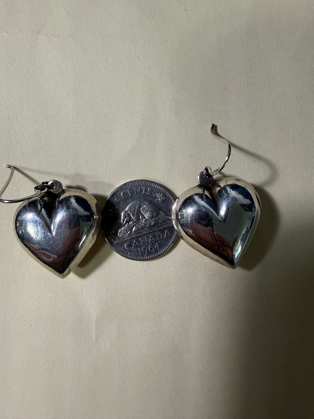 Puffed Heart Sterling Silver Dangle Earrings - photo 2
