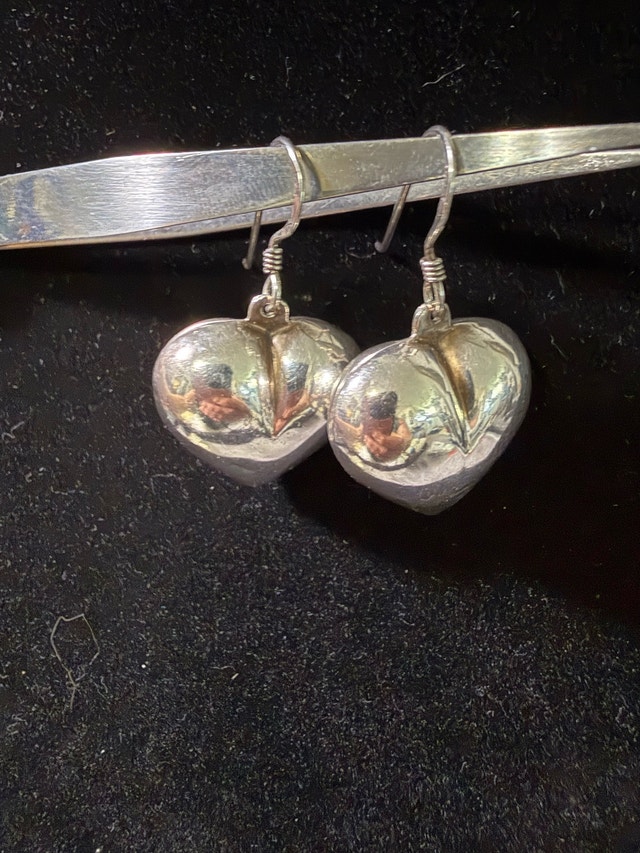 Puffed Heart Sterling Silver Dangle Earrings - photo 3