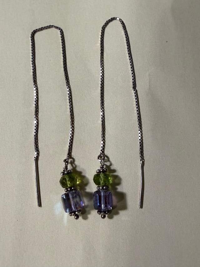 Crystal Bead Sterling Silver Box Chain Threader Earrings - photo 2