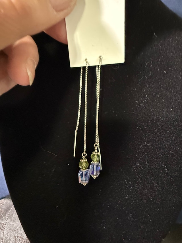 Crystal Bead Sterling Silver Box Chain Threader Earrings - photo 4