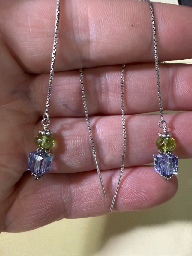 Crystal Bead Sterling Silver Box Chain Threader Earrings - photo 5