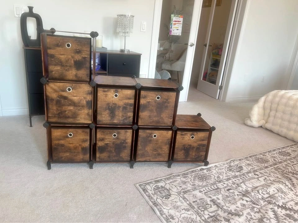 9 Cube Storage Organizer with Storage Boxes - Rustic Brown