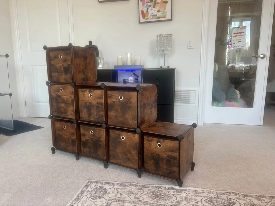 9 Cube Storage Organizer with Storage Boxes - Rustic Brown - photo 2