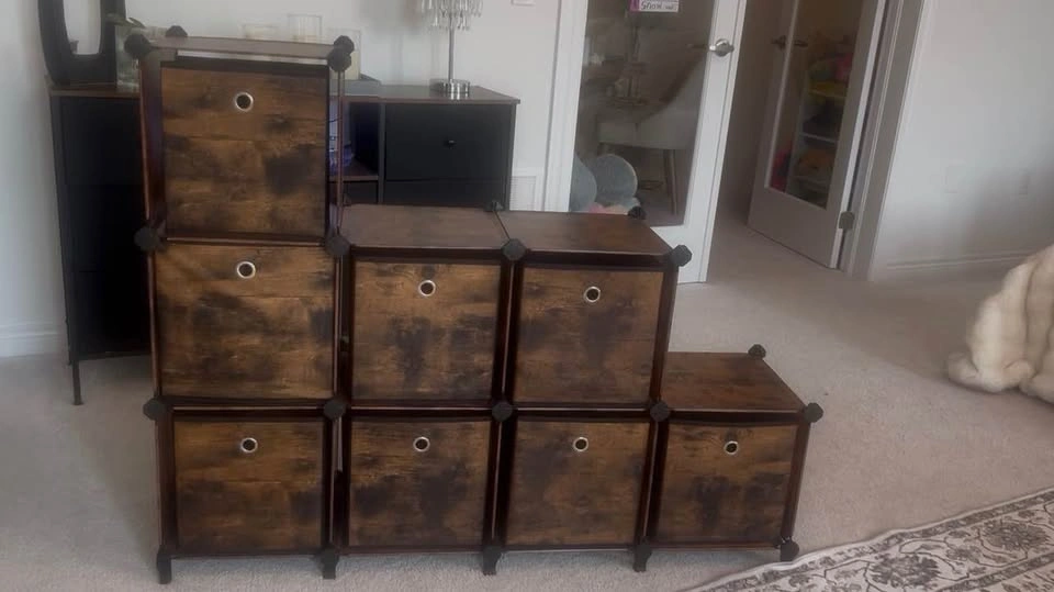 9 Cube Storage Organizer with Storage Boxes - Rustic Brown - photo 3