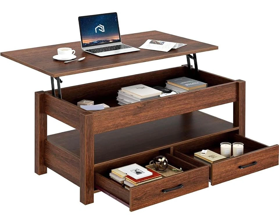 Rolanstar Lift Top Coffee Table with Drawers and Hidden Compartm