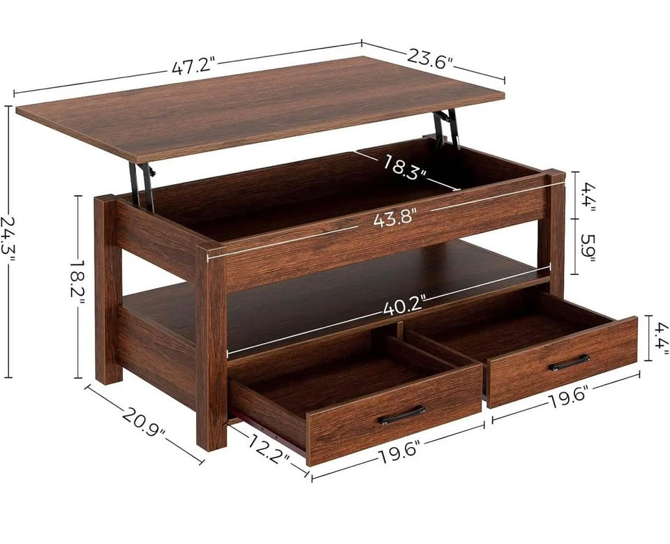 Rolanstar Lift Top Coffee Table with Drawers and Hidden Compartm - photo 2