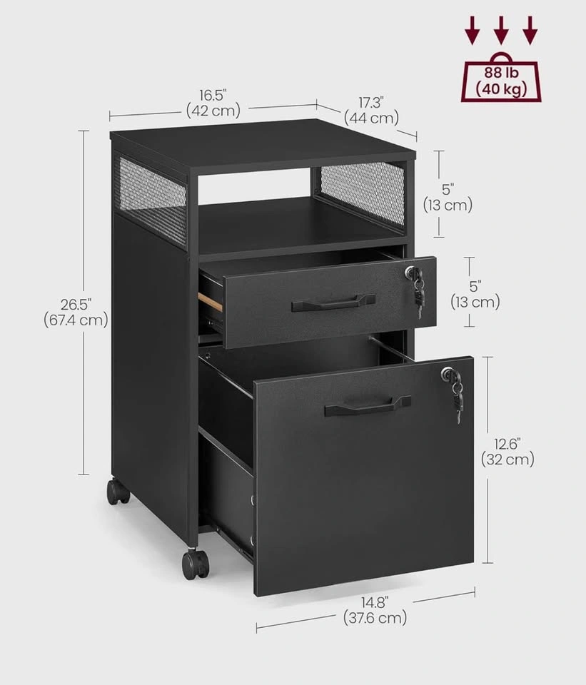 Mobile Filing Cabinet with Wheels, 2 Lockable Drawers, Open Shel - photo 2
