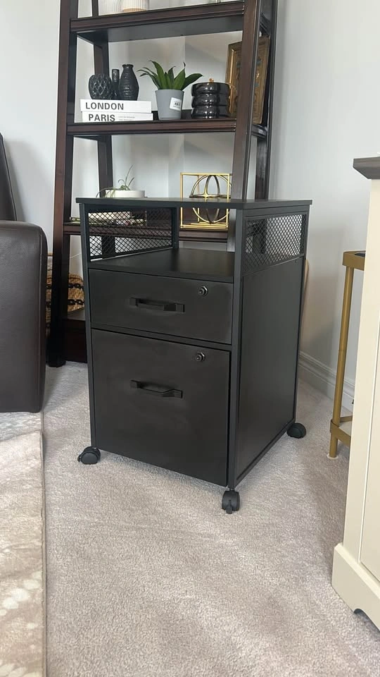 Mobile Filing Cabinet with Wheels, 2 Lockable Drawers, Open Shel - photo 3