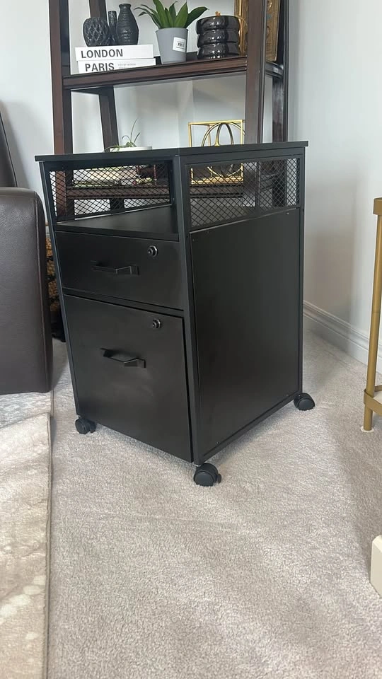 Mobile Filing Cabinet with Wheels, 2 Lockable Drawers, Open Shel - photo 4