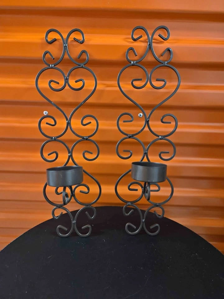 Pair decorative metal wall sconces candle holders