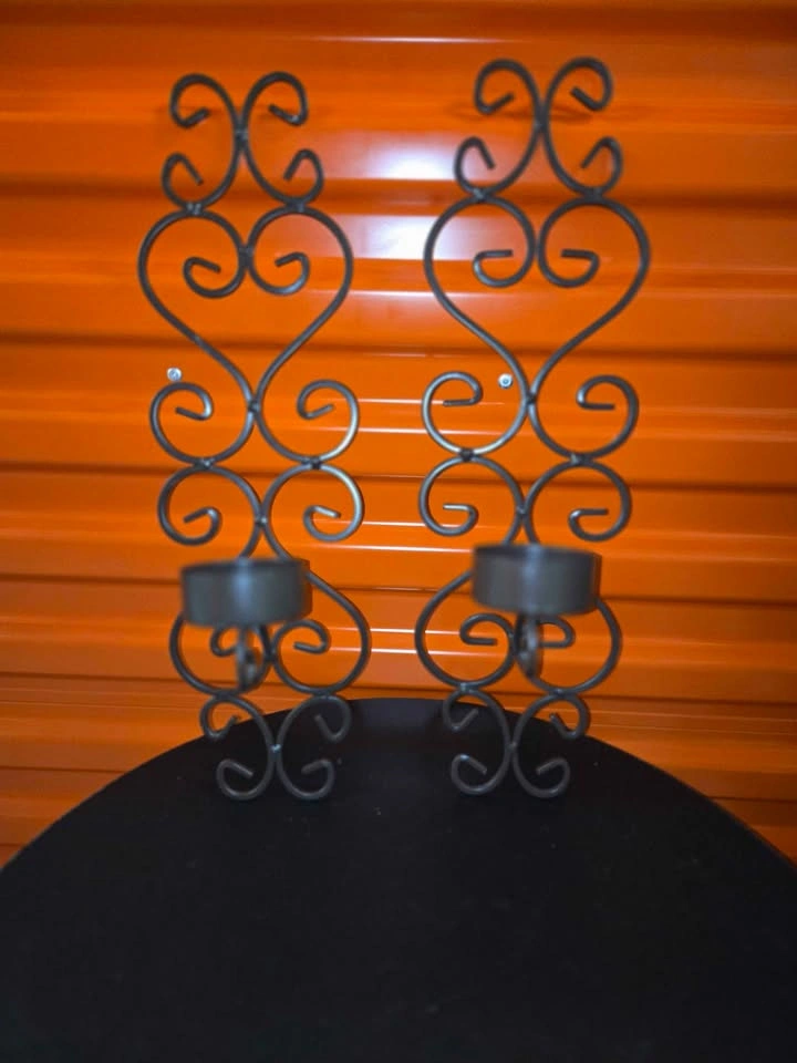 Pair decorative metal wall sconces candle holders - photo 2