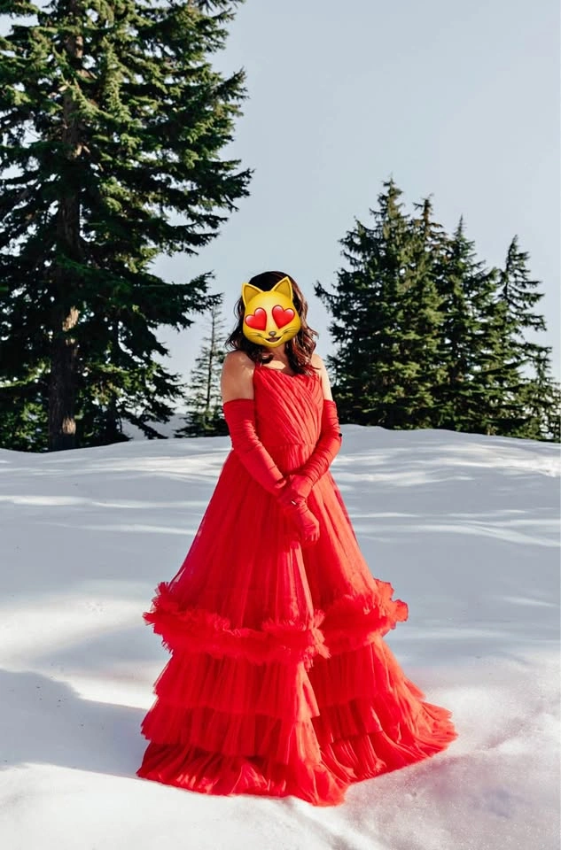Red Gown with Detachable Train