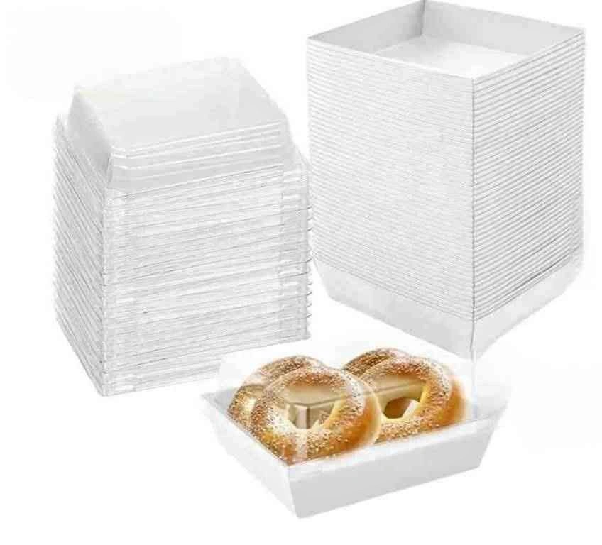 50PCS Charcuterie Boxes with Clear Lids, 5 Inch White Kraft Pape