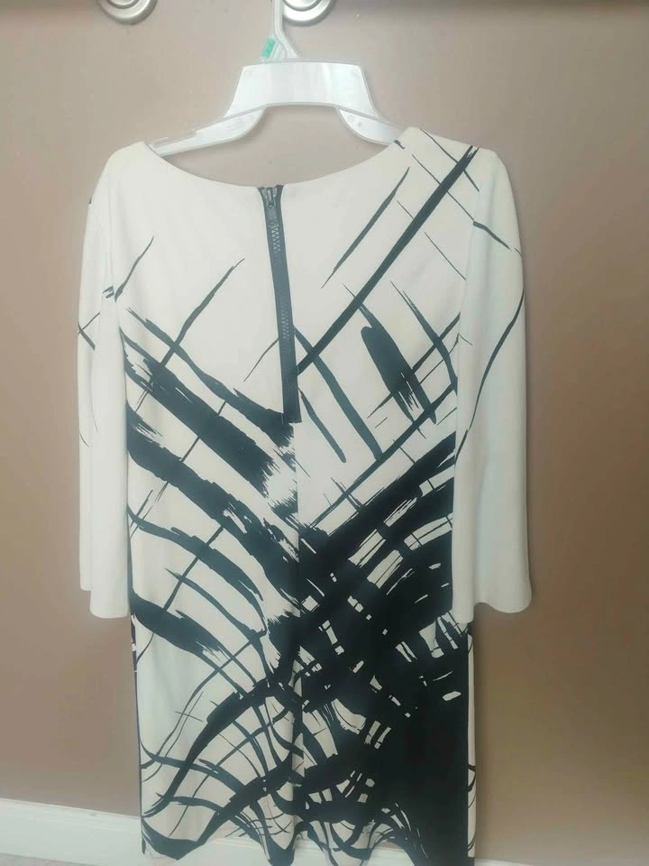 Elegant Black & White Dress, Size 12, Stretchy - photo 2