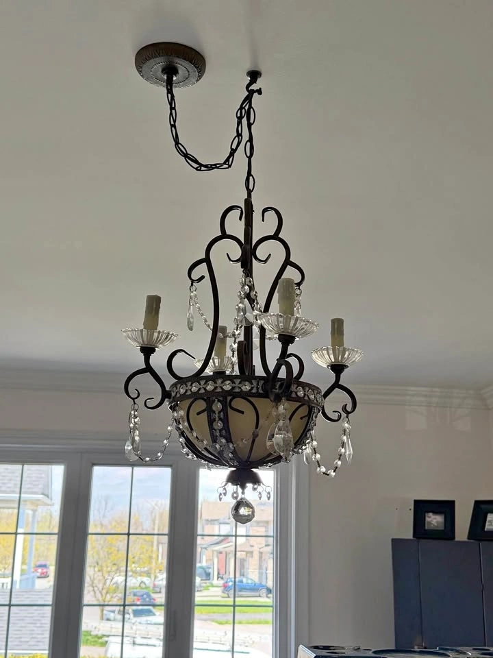 Ornate Crystal & Iron Chandelier