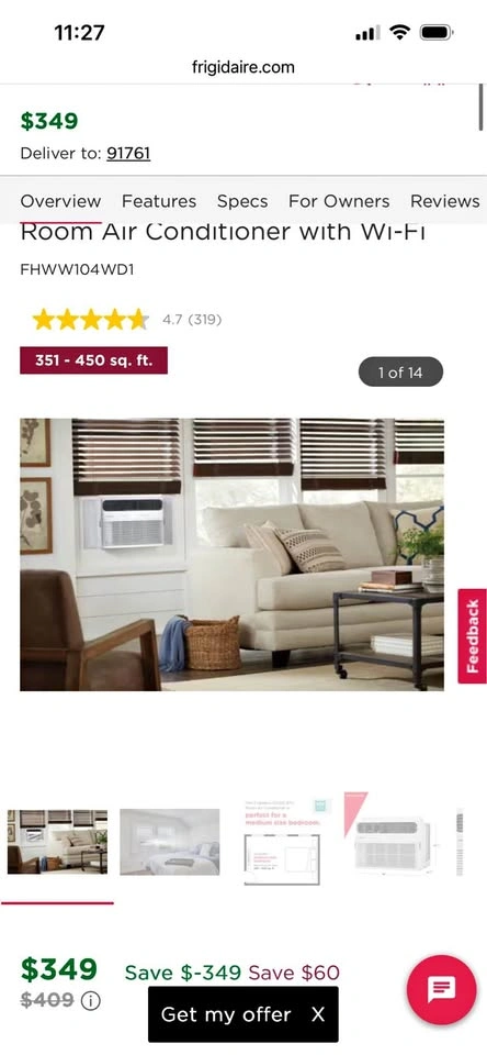 Frigidaire FHWW104WD1 Window AC