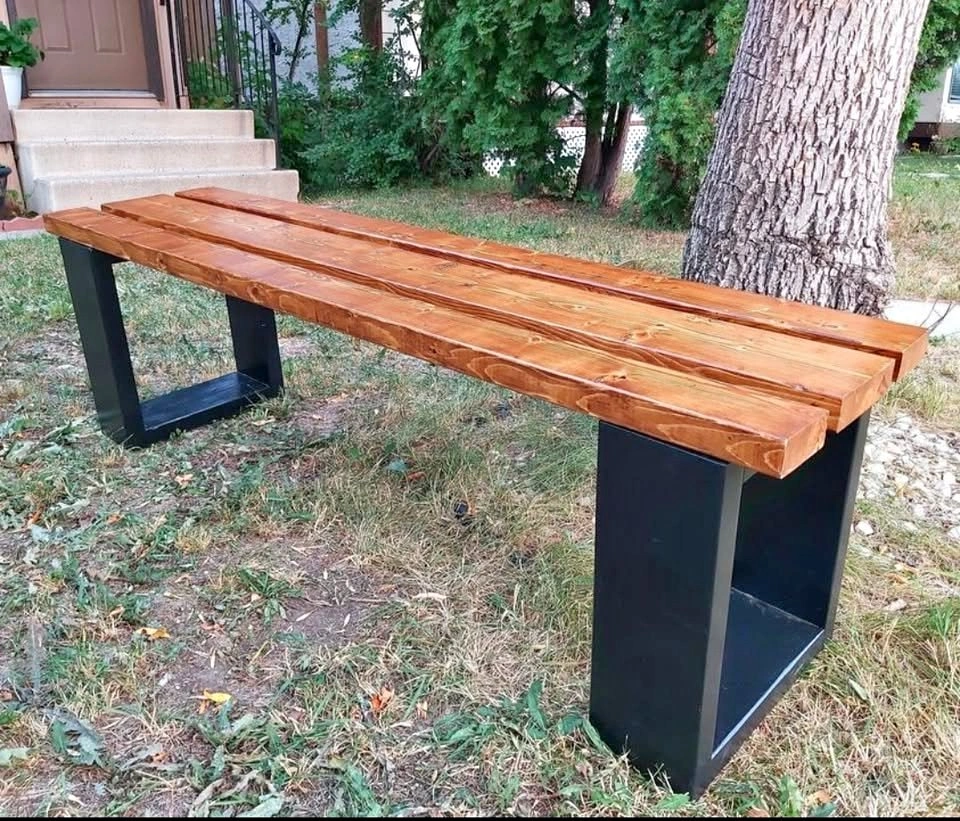 50" Outdoor Bench, Solid Wood, Handcrafted, Modern, Sturdy