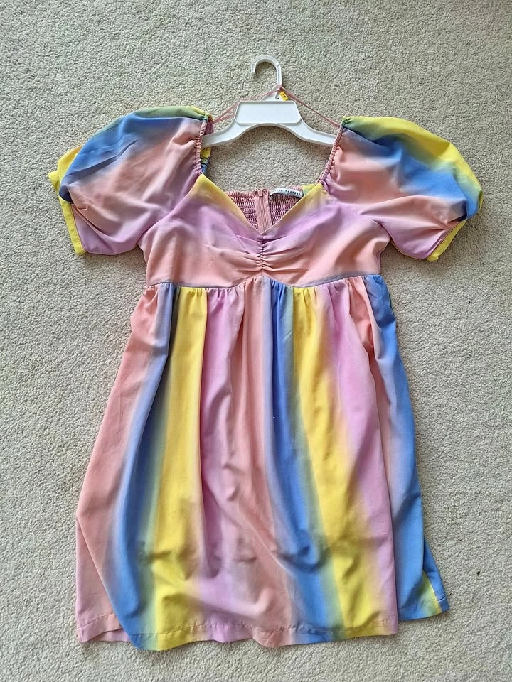 Pastel rainbow puff sleeve Summer dress