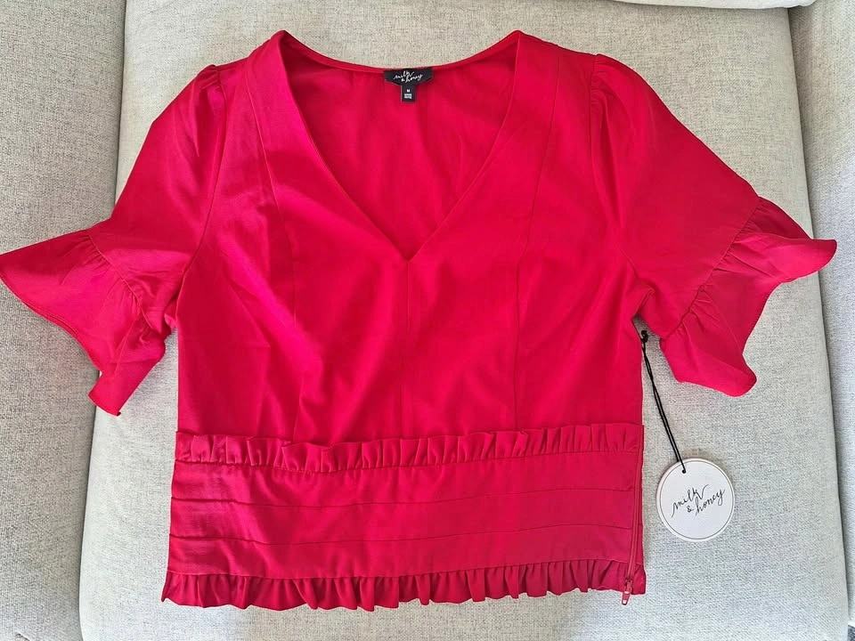 Milk & Honey Red Ruffle Sleeve Top - Size Medium