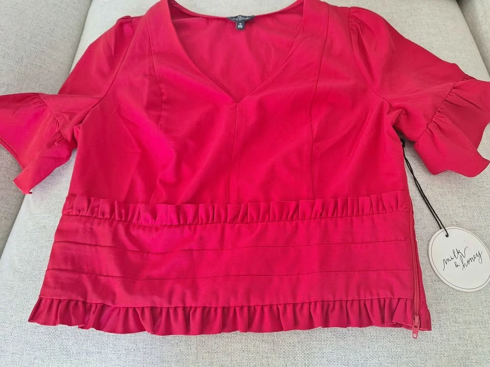 Milk & Honey Red Ruffle Sleeve Top - Size Medium - photo 2