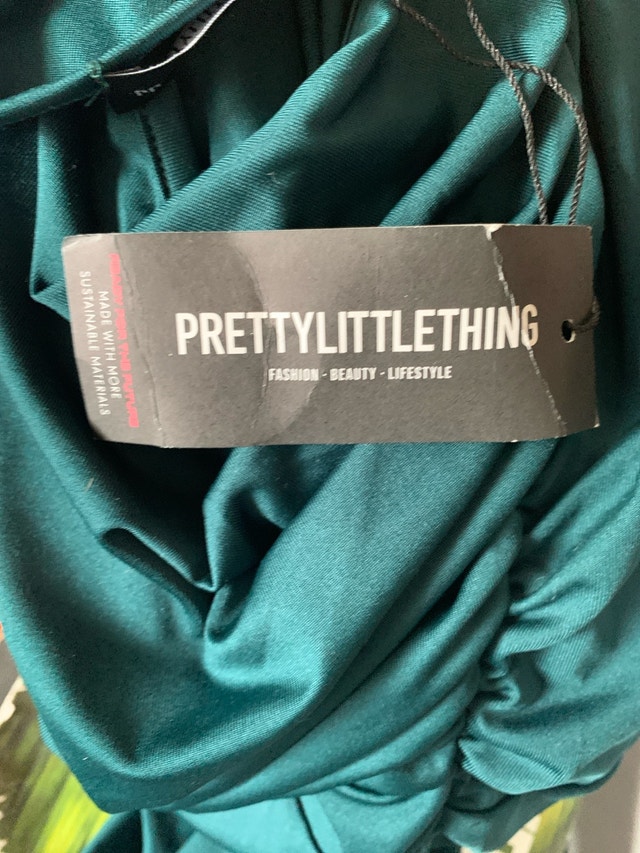PrettyLittleThing Emerald Green Slinky Ruched Dress - UK 14 / US - photo 4