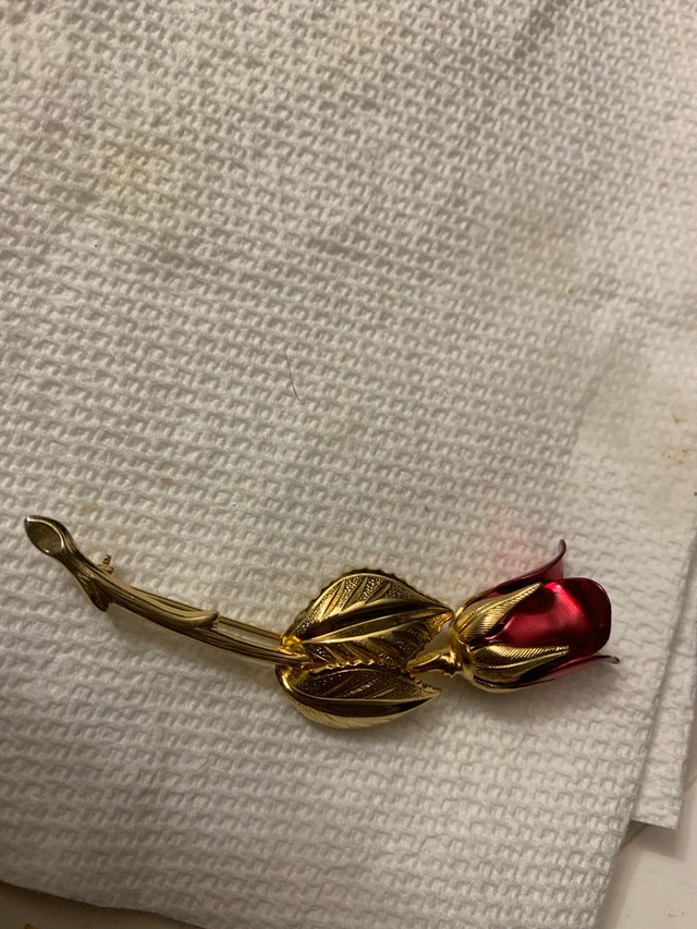Red Rose Brooch. Antique
