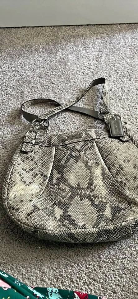Coach Madison Maggie Hobo Bag - Grey Python Embossed Leather