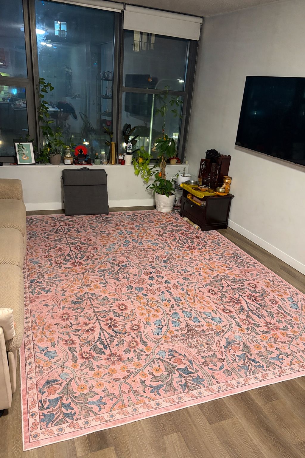 Rug pink floral multicolor